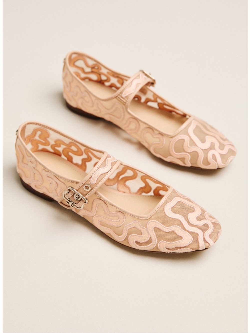 Sam Edelman Beige Embroidered Mary Jane Flats - Picture 4 of 4